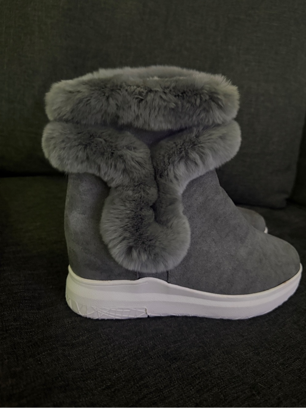 Women's Gray Faux-Fur Suede Winter Ankle Boots